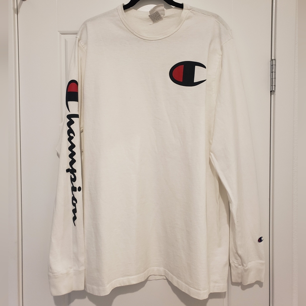 Champion Men's White Long Sleeve Tee with Logo Accents